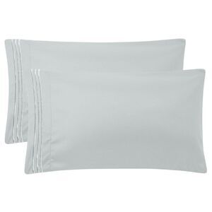 2Pcs Microfiber Embroidery Pillowcases Zipper Light Gray Standard